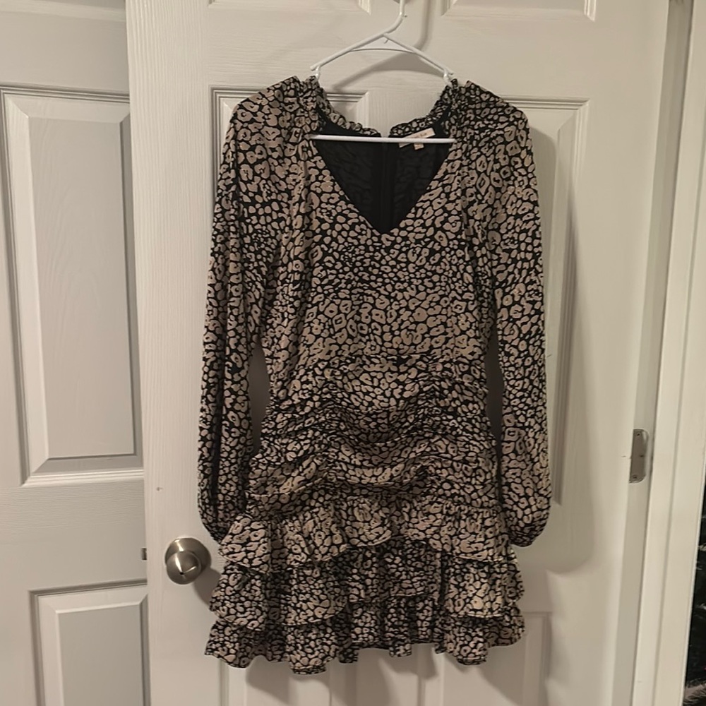 Skies Are Blue Black and Tan Patterned Dress